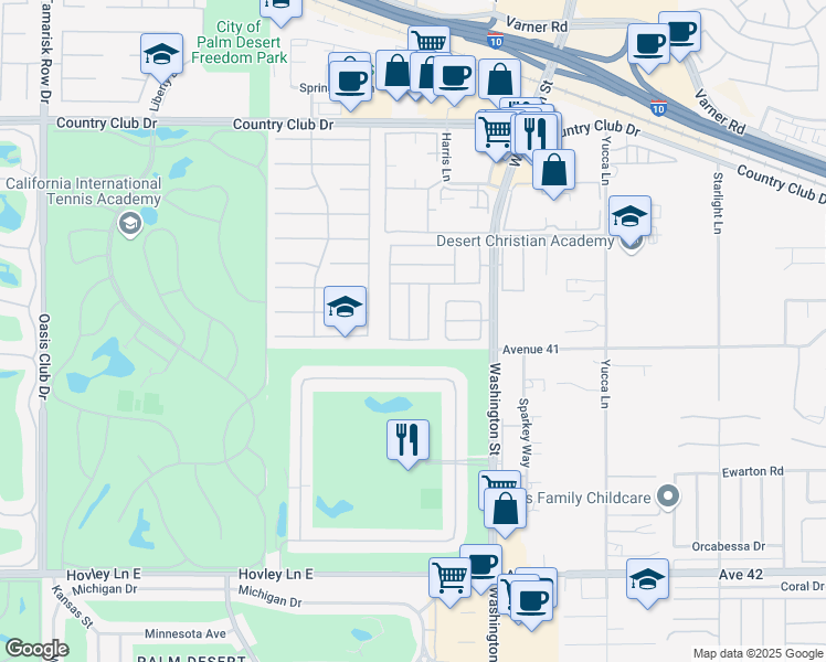 map of restaurants, bars, coffee shops, grocery stores, and more near 40932 Flying Sea Road in Palm Desert