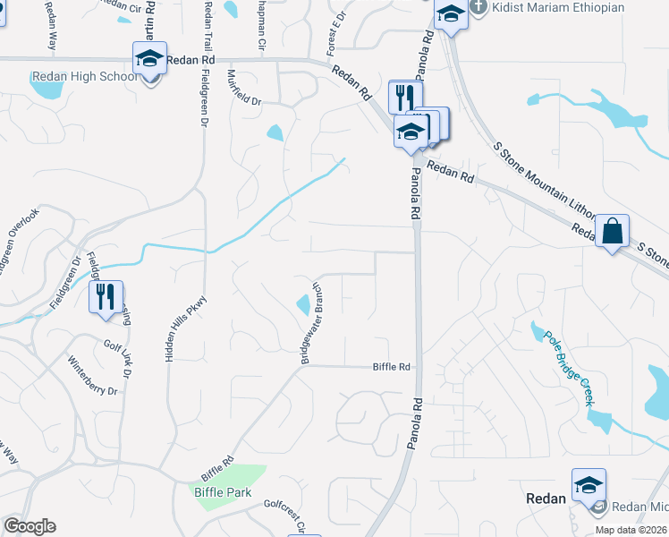 map of restaurants, bars, coffee shops, grocery stores, and more near 5370 Rockmoor Lane in Stone Mountain