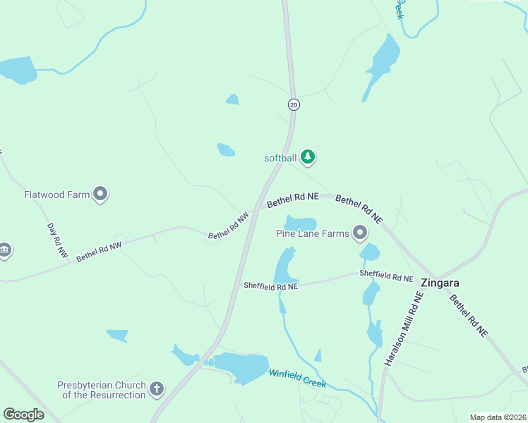 map of restaurants, bars, coffee shops, grocery stores, and more near 1919 Bethel Road Northeast in Conyers