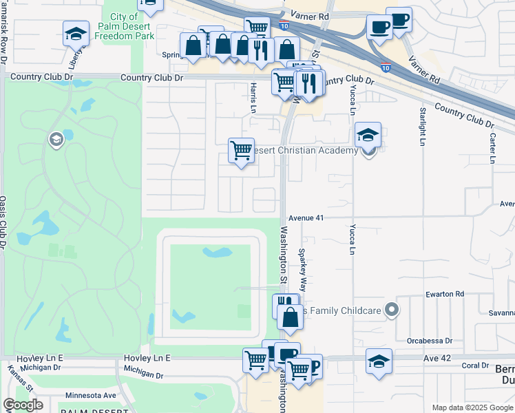 map of restaurants, bars, coffee shops, grocery stores, and more near 40785 Breezy Pass Road in Palm Desert