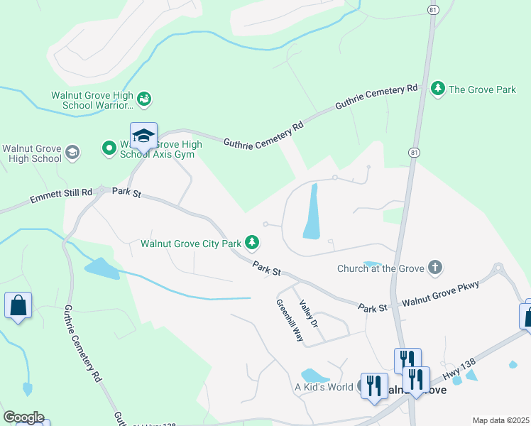 map of restaurants, bars, coffee shops, grocery stores, and more near 2320 Crystal Court in Loganville