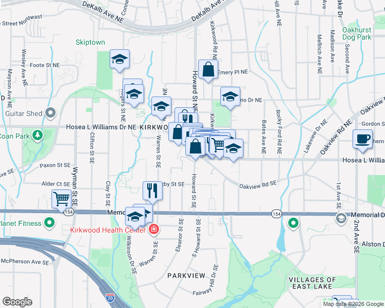 map of restaurants, bars, coffee shops, grocery stores, and more near 1963 Hosea L Williams Drive Southeast in Atlanta