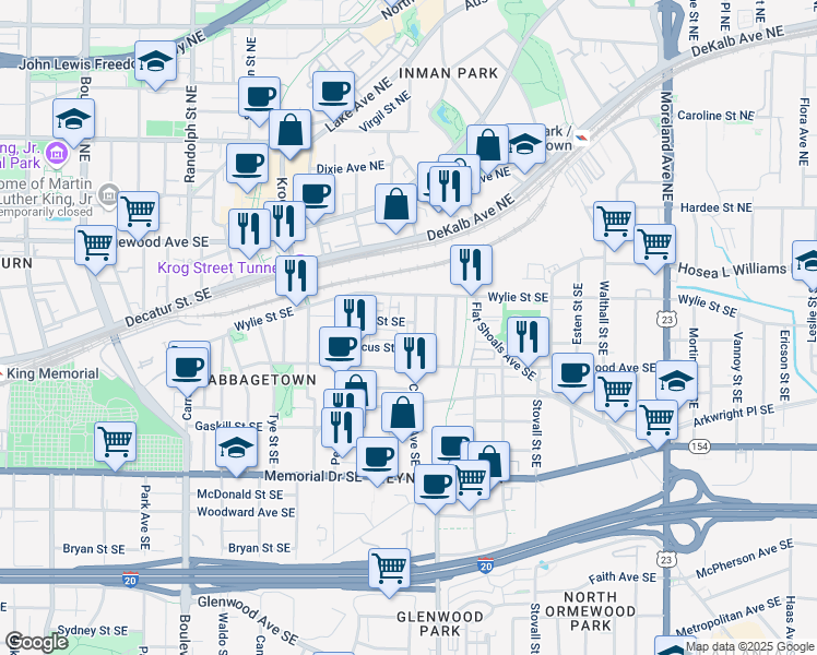map of restaurants, bars, coffee shops, grocery stores, and more near Chester Alley in Atlanta