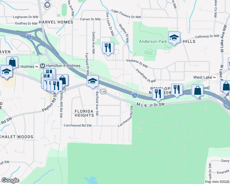 map of restaurants, bars, coffee shops, grocery stores, and more near 2 Lamar Avenue Southwest in Atlanta