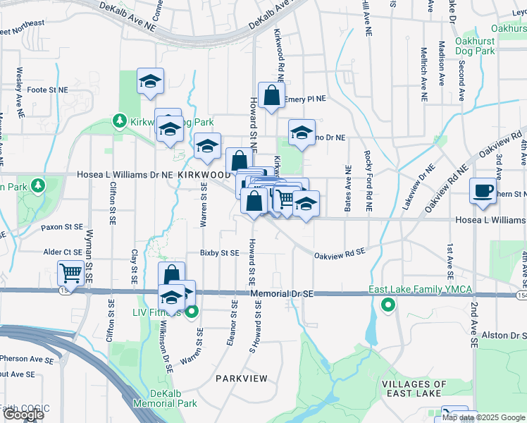 map of restaurants, bars, coffee shops, grocery stores, and more near 1984 Hosea L Williams Drive Northeast in Atlanta