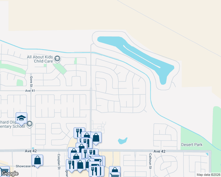 map of restaurants, bars, coffee shops, grocery stores, and more near 40965 Singing Hills Drive in Indio