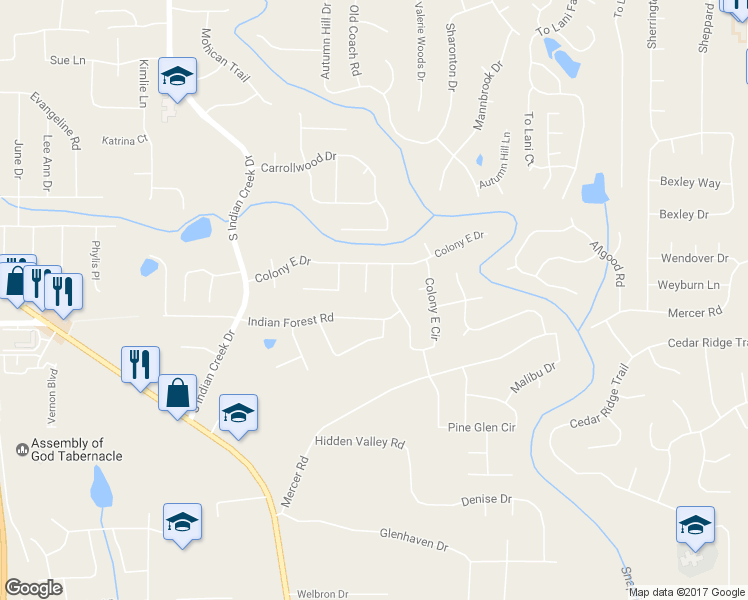 map of restaurants, bars, coffee shops, grocery stores, and more near 1410 Bronze Leaf Court in Stone Mountain
