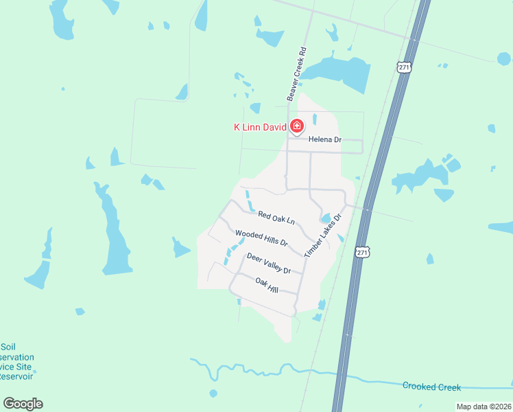 map of restaurants, bars, coffee shops, grocery stores, and more near 270 Red Oak Lane in Powderly