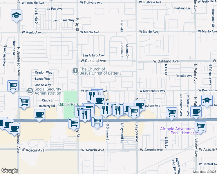 map of restaurants, bars, coffee shops, grocery stores, and more near 329 Calle Nogales in Hemet