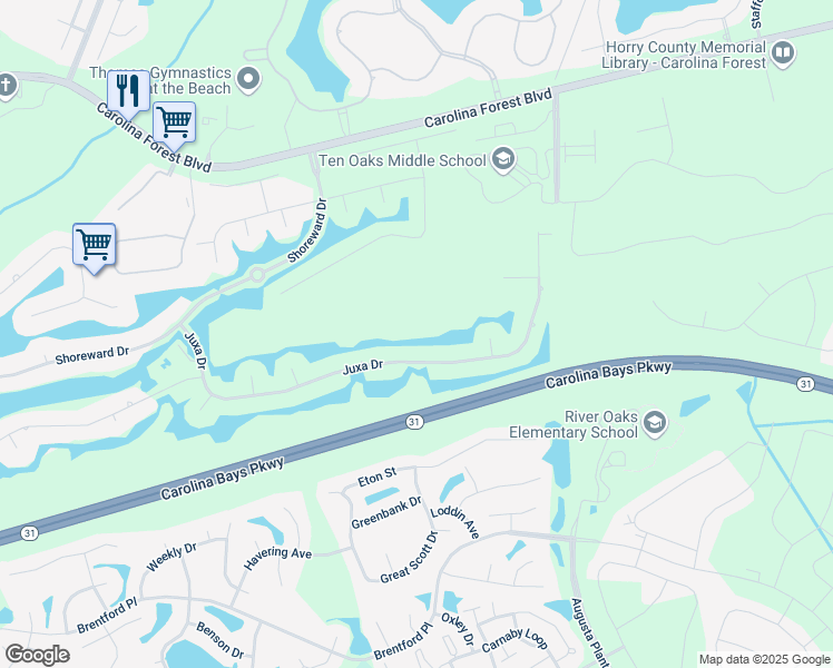 map of restaurants, bars, coffee shops, grocery stores, and more near 8439 Juxa Drive in Myrtle Beach