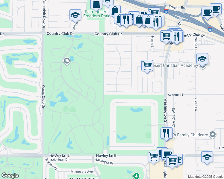 map of restaurants, bars, coffee shops, grocery stores, and more near 77570 Ashberry Court in Palm Desert