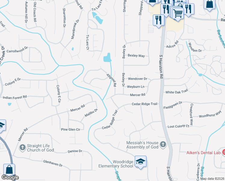 map of restaurants, bars, coffee shops, grocery stores, and more near 1621 Allgood Road in Stone Mountain