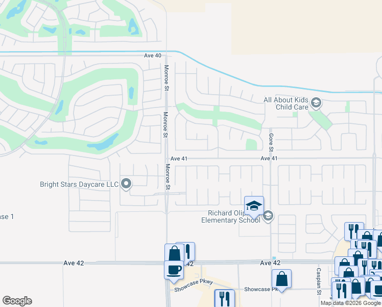 map of restaurants, bars, coffee shops, grocery stores, and more near 82117 Verdi Road in Indio