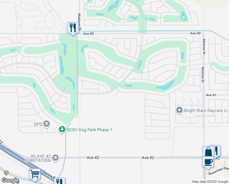 map of restaurants, bars, coffee shops, grocery stores, and more near 40983 Corte La Fonda in Indio