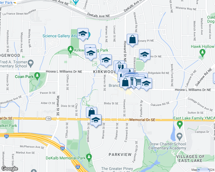 map of restaurants, bars, coffee shops, grocery stores, and more near 60 Warren Street Northeast in Atlanta