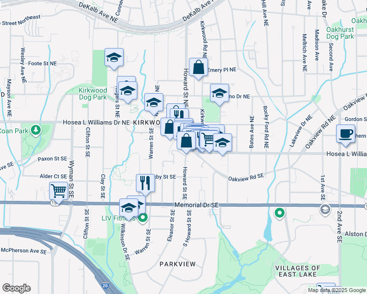 map of restaurants, bars, coffee shops, grocery stores, and more near 44 Doyle Street Southeast in Atlanta
