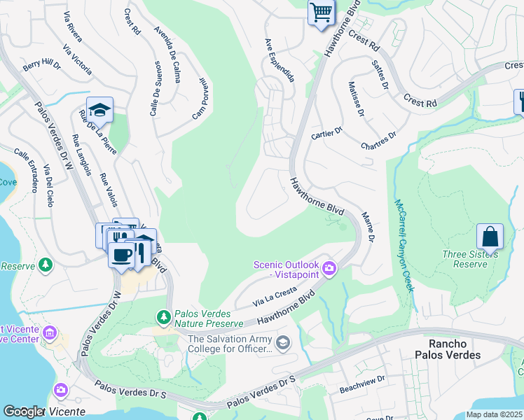 map of restaurants, bars, coffee shops, grocery stores, and more near 6888 Alta Vista Drive in Rancho Palos Verdes