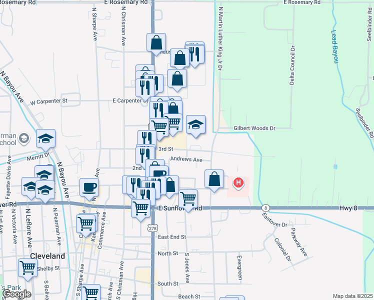 map of restaurants, bars, coffee shops, grocery stores, and more near 3rd Street in Cleveland