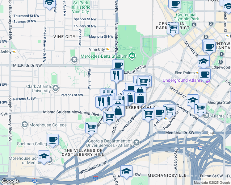 map of restaurants, bars, coffee shops, grocery stores, and more near U.S. 29 in Atlanta