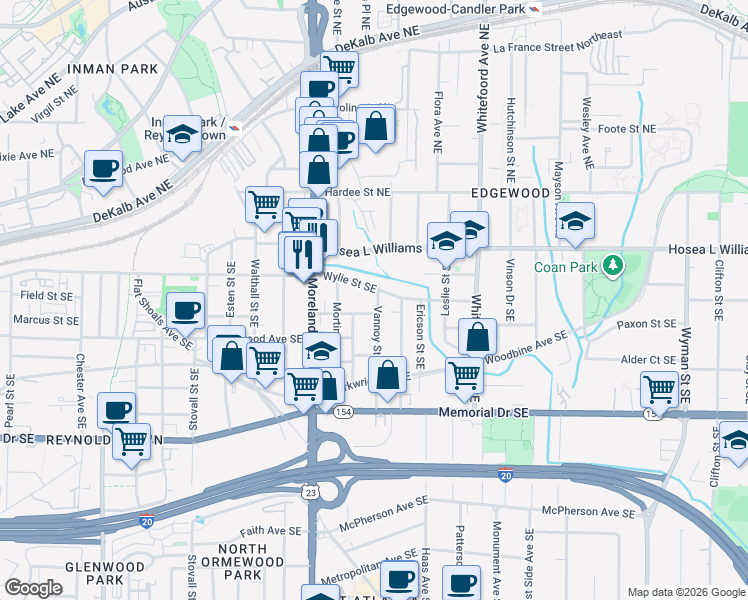 map of restaurants, bars, coffee shops, grocery stores, and more near 71 Vannoy Street Southeast in Atlanta