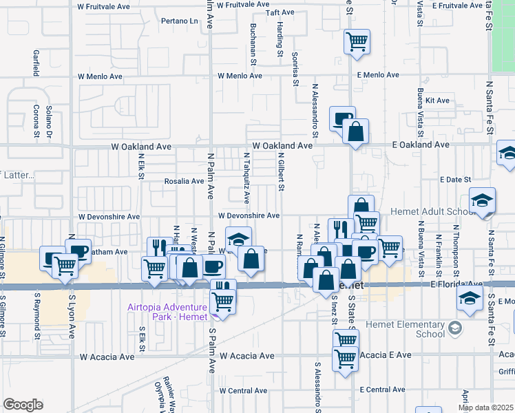 map of restaurants, bars, coffee shops, grocery stores, and more near in Hemet