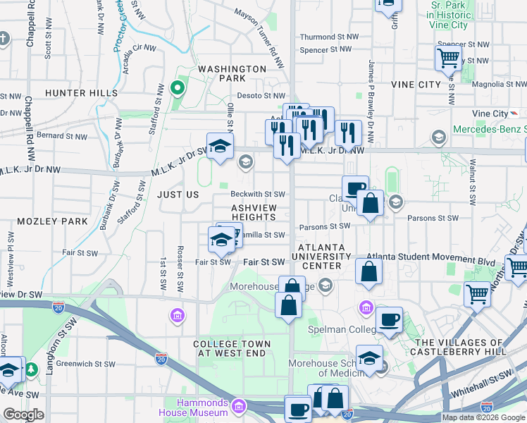 map of restaurants, bars, coffee shops, grocery stores, and more near 988 Palmetto Avenue Southwest in Atlanta