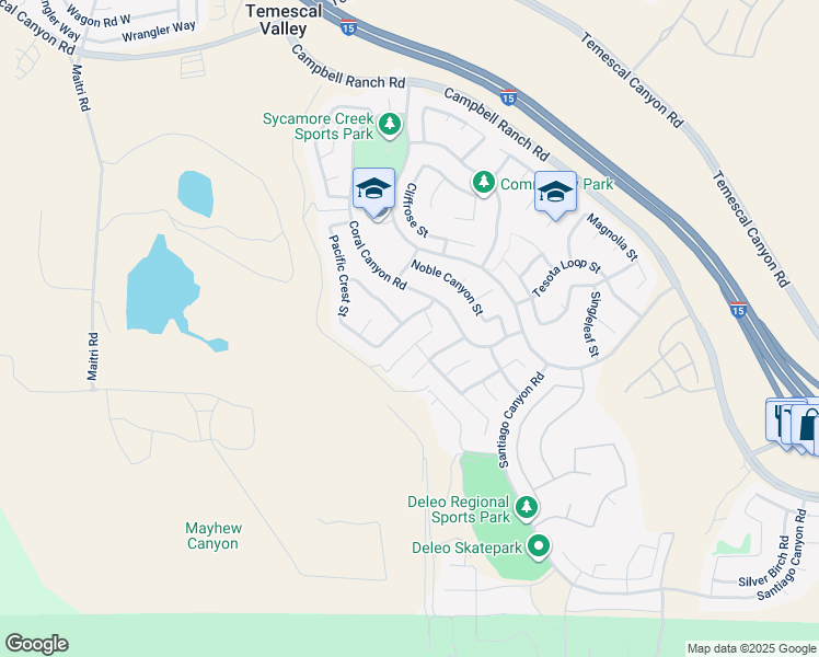 map of restaurants, bars, coffee shops, grocery stores, and more near 10973 Marygold Way in Corona
