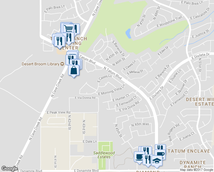 map of restaurants, bars, coffee shops, grocery stores, and more near 4523 East Melanie Drive in Cave Creek