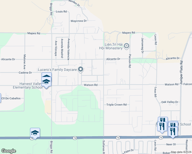 map of restaurants, bars, coffee shops, grocery stores, and more near 30425 Avenida Caylee in Homeland