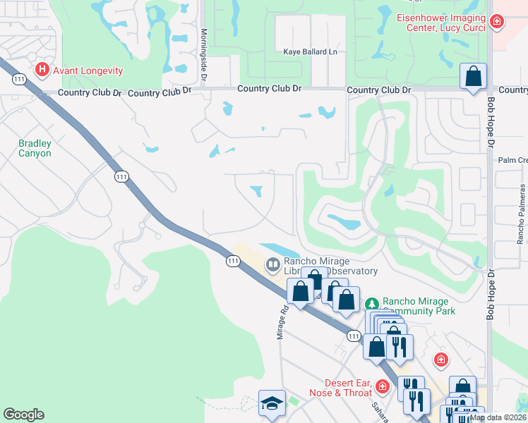 map of restaurants, bars, coffee shops, grocery stores, and more near 40735 Paxton Drive in Rancho Mirage