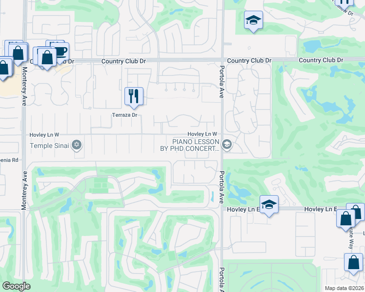map of restaurants, bars, coffee shops, grocery stores, and more near 128 Courtside Drive in Palm Desert