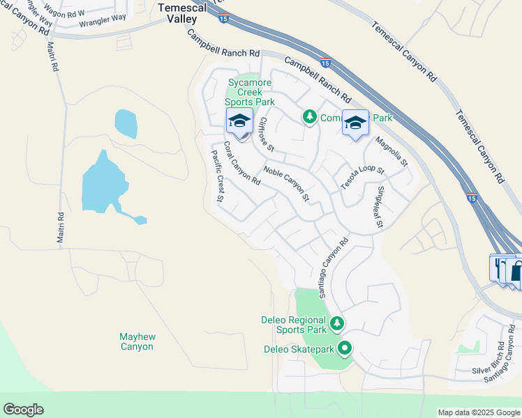 map of restaurants, bars, coffee shops, grocery stores, and more near 10973 Marygold Way in Corona