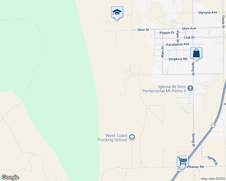 map of restaurants, bars, coffee shops, grocery stores, and more near 21141 Sharp Road in Perris