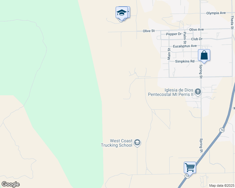 map of restaurants, bars, coffee shops, grocery stores, and more near 21141 Sharp Road in Perris