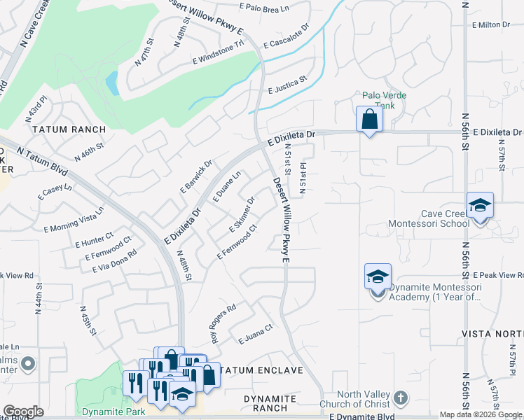 map of restaurants, bars, coffee shops, grocery stores, and more near 4924 East Fernwood Court in Cave Creek