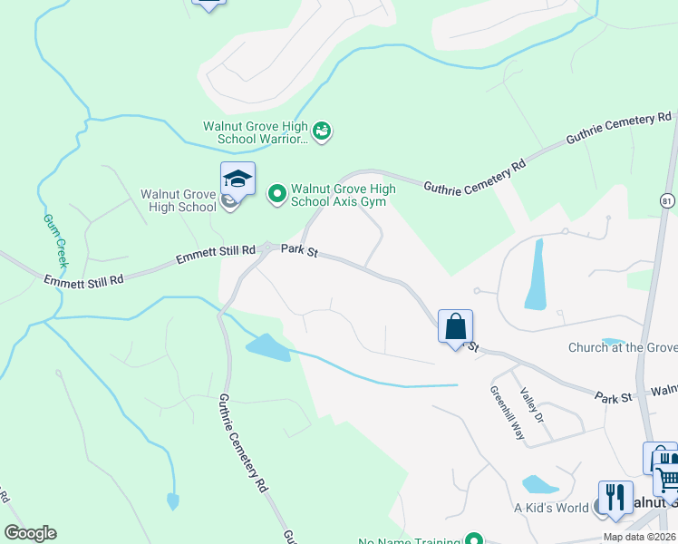 map of restaurants, bars, coffee shops, grocery stores, and more near 205 Blossom Lane in Loganville