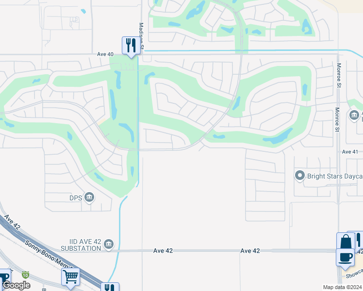 map of restaurants, bars, coffee shops, grocery stores, and more near 81273 Avenida Lorena in Indio