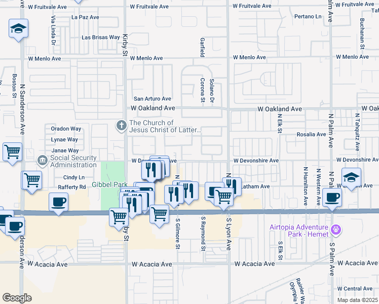 map of restaurants, bars, coffee shops, grocery stores, and more near 2060 Morada Court in Hemet