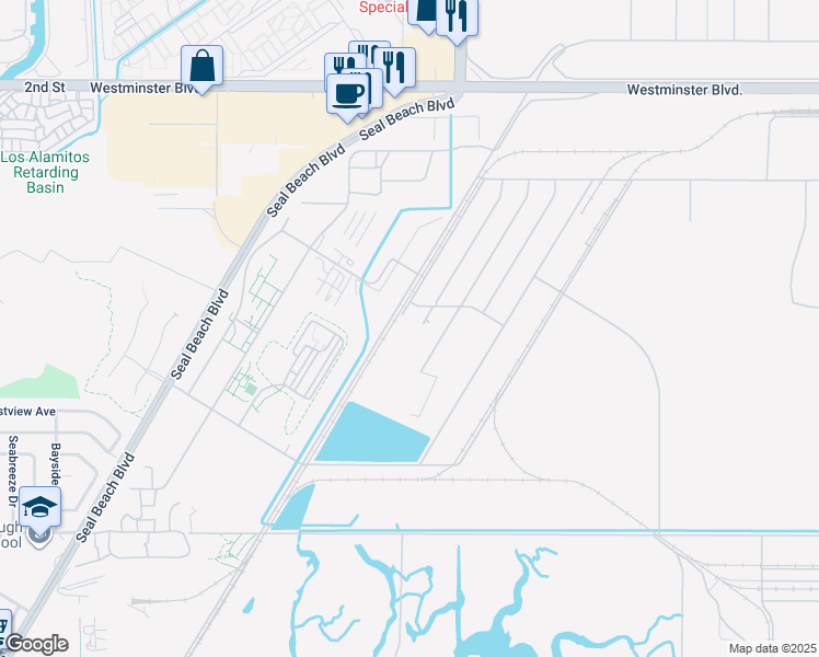 map of restaurants, bars, coffee shops, grocery stores, and more near Wee Burn Road in Seal Beach