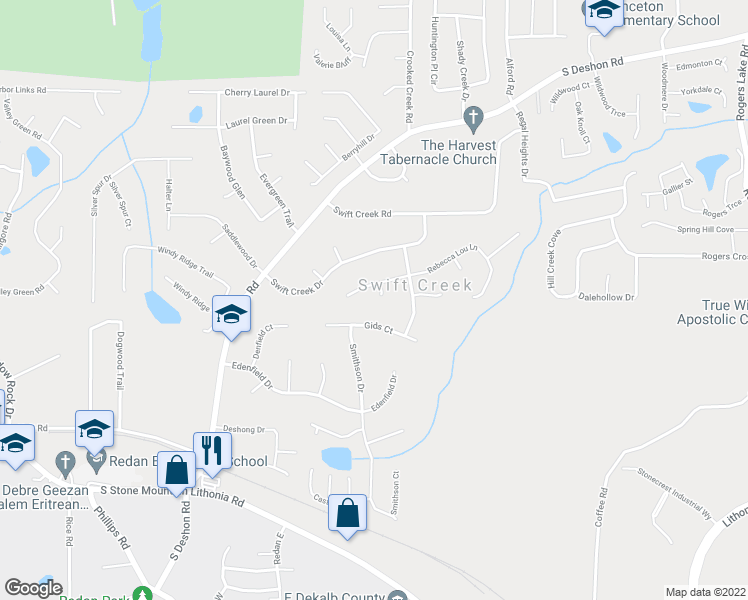 map of restaurants, bars, coffee shops, grocery stores, and more near 1383 Jennifer Court in Lithonia