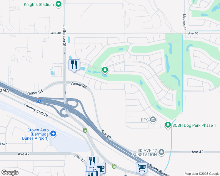 map of restaurants, bars, coffee shops, grocery stores, and more near 80382 Avenida Santa Belinda in Indio
