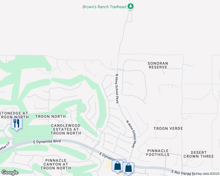 map of restaurants, bars, coffee shops, grocery stores, and more near 10918 East Balancing Rock Road in Scottsdale