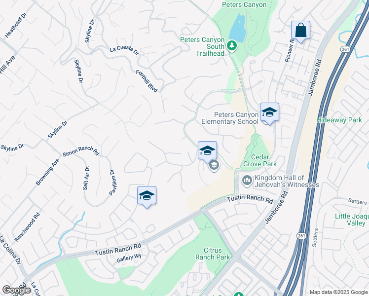 map of restaurants, bars, coffee shops, grocery stores, and more near 2500 Jones Lane in Tustin