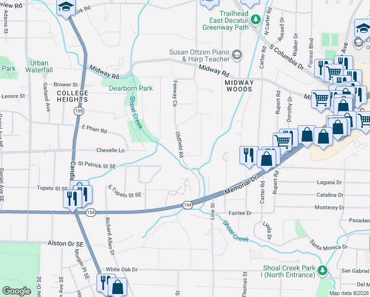 map of restaurants, bars, coffee shops, grocery stores, and more near 1477 Catherine Street in Decatur