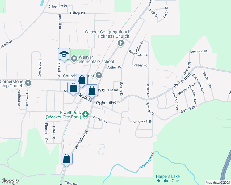 map of restaurants, bars, coffee shops, grocery stores, and more near 609 Sun Valley Road in Weaver