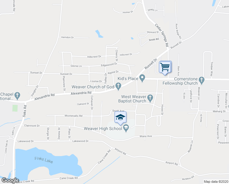 map of restaurants, bars, coffee shops, grocery stores, and more near 1109 Alexandria Road in Weaver