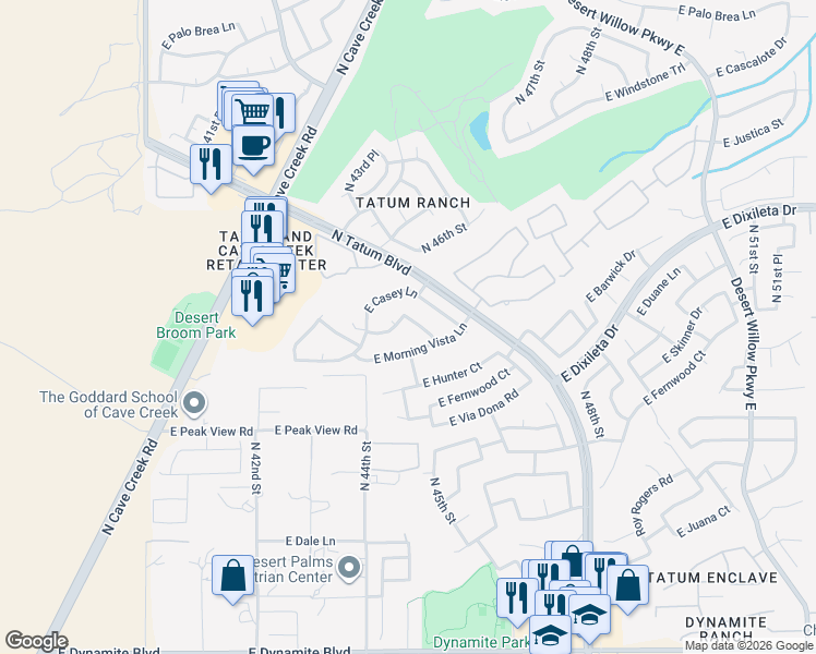 map of restaurants, bars, coffee shops, grocery stores, and more near 4523 East Melanie Drive in Cave Creek