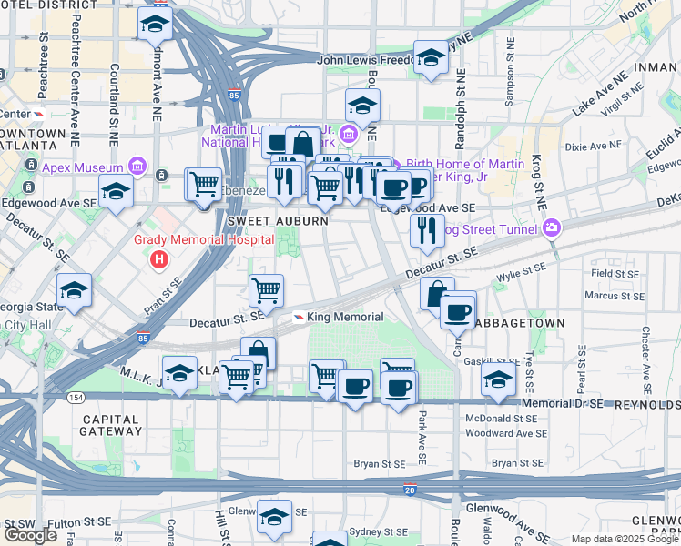 map of restaurants, bars, coffee shops, grocery stores, and more near 412 Todd Street Southeast in Atlanta