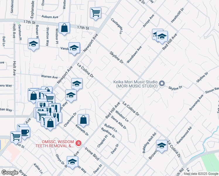 map of restaurants, bars, coffee shops, grocery stores, and more near 12472 Woodlawn Avenue in Tustin
