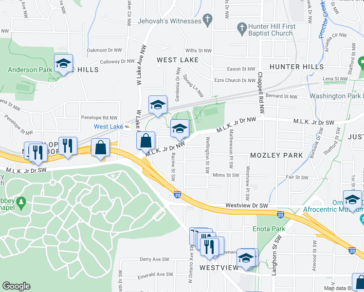 map of restaurants, bars, coffee shops, grocery stores, and more near 125 Laurel Avenue Southwest in Atlanta